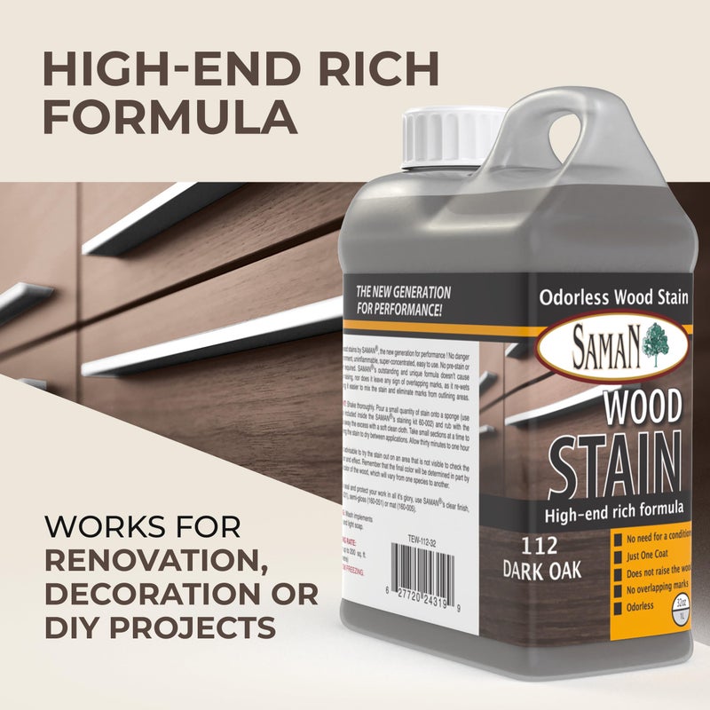 SamaN Interior Water Based Wood Stain - Natural Stain for Furniture, Moldings, Wood Paneling, Cabinets (Dark Oak TEW-112-32, 32 oz) - Image 2
